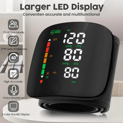 Wrist Blood Pressure Monitor – LED Touch Screen & Adjustable Fit