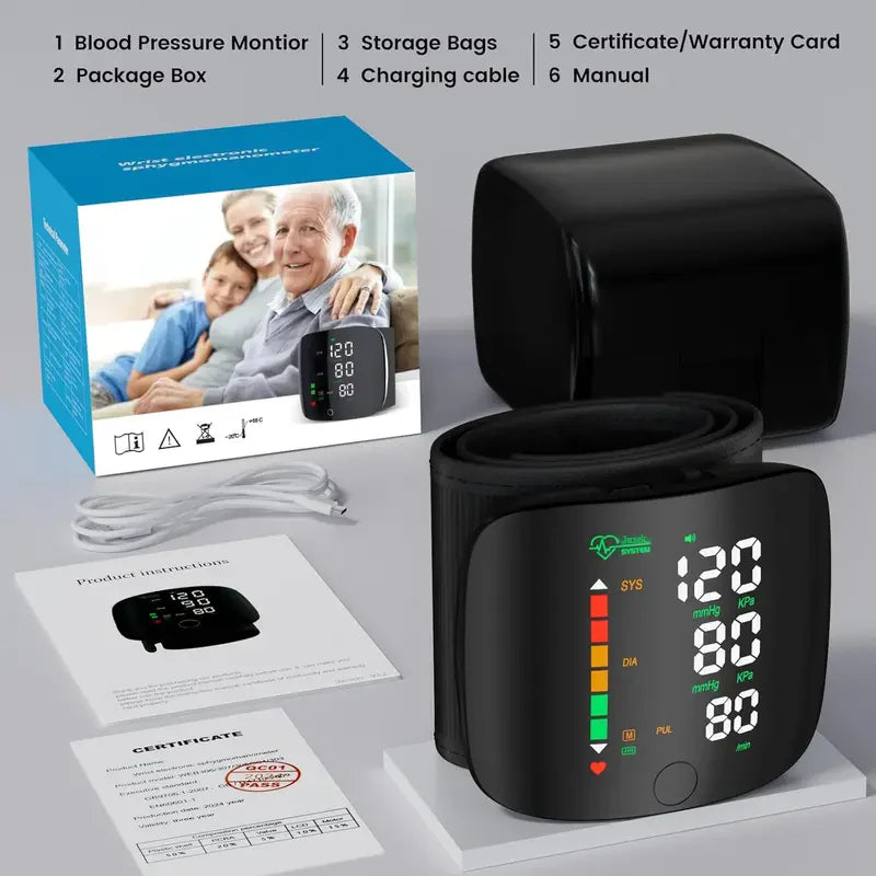 Wrist Blood Pressure Monitor – LED Touch Screen & Adjustable Fit