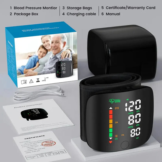 Wrist Blood Pressure Monitor – LED Touch Screen & Adjustable Fit