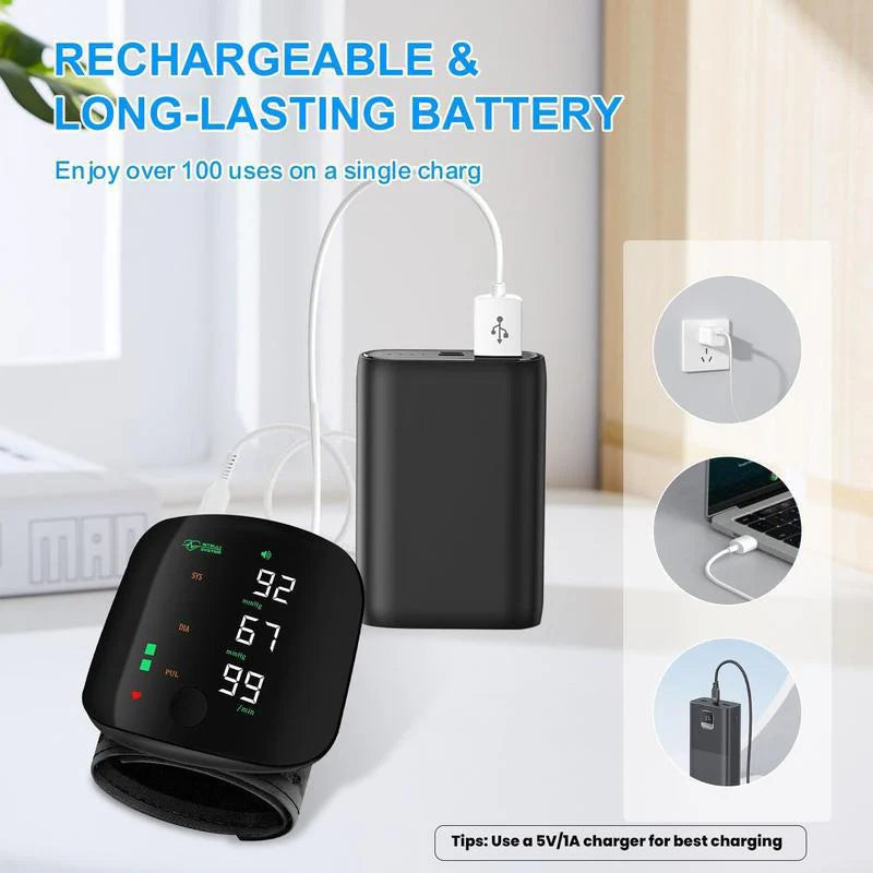 Wrist Blood Pressure Monitor – LED Touch Screen & Adjustable Fit